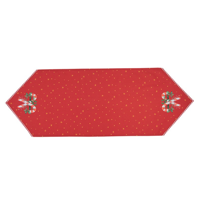 Clayre & Eef Weihnachtlicher Tischläufer 50x160 cm Rot Baumwolle Zuckerstange Weihnachten