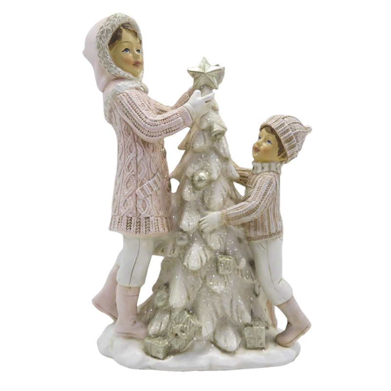 Clayre & Eef Statuetta Bambini 20 cm Rosa Bianco Poliresina