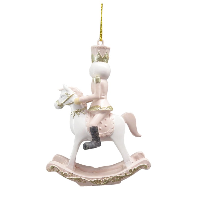 Clayre & Eef Ornamento Natalizio Cavallo a dondolo 9 cm Rosa Plastica