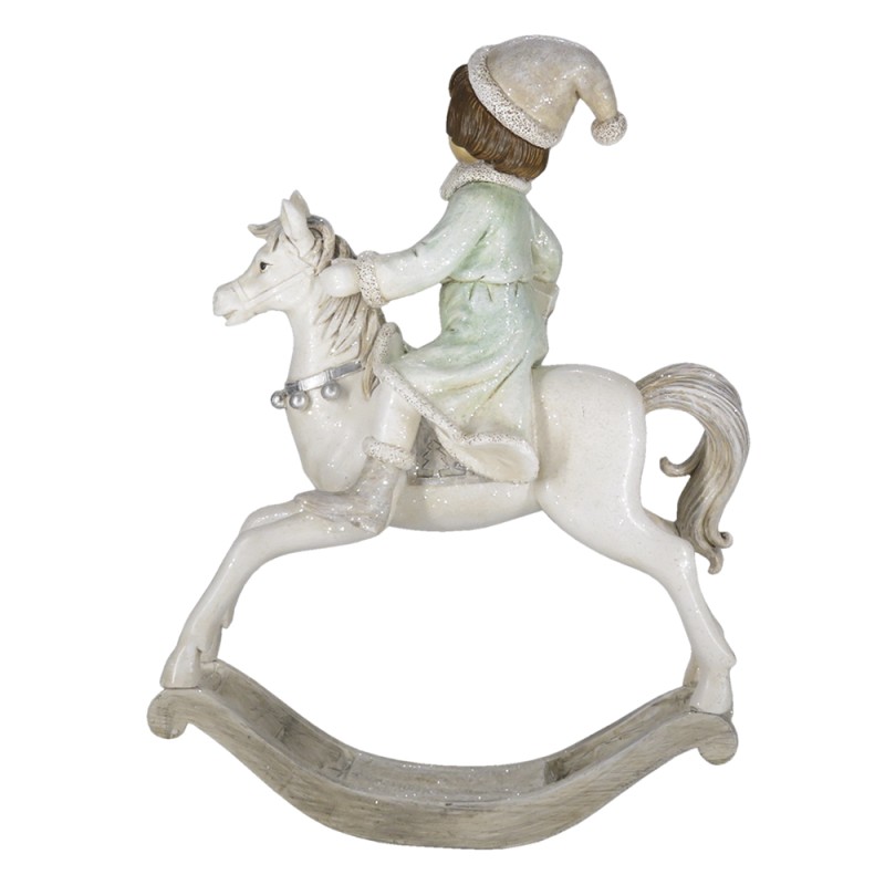 Clayre & Eef Figurine Cheval à bascule 26 cm Beige Vert Polyrésine