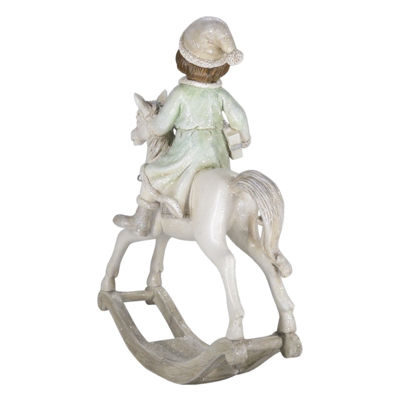 Clayre & Eef Statuetta Cavallo a dondolo 26 cm Beige Verde Poliresina