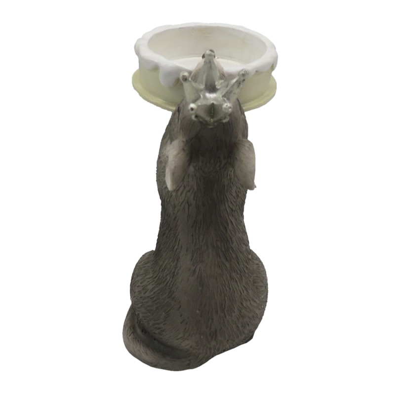 Clayre & Eef Tealight Holder Mouse 12 cm Grey Plastic