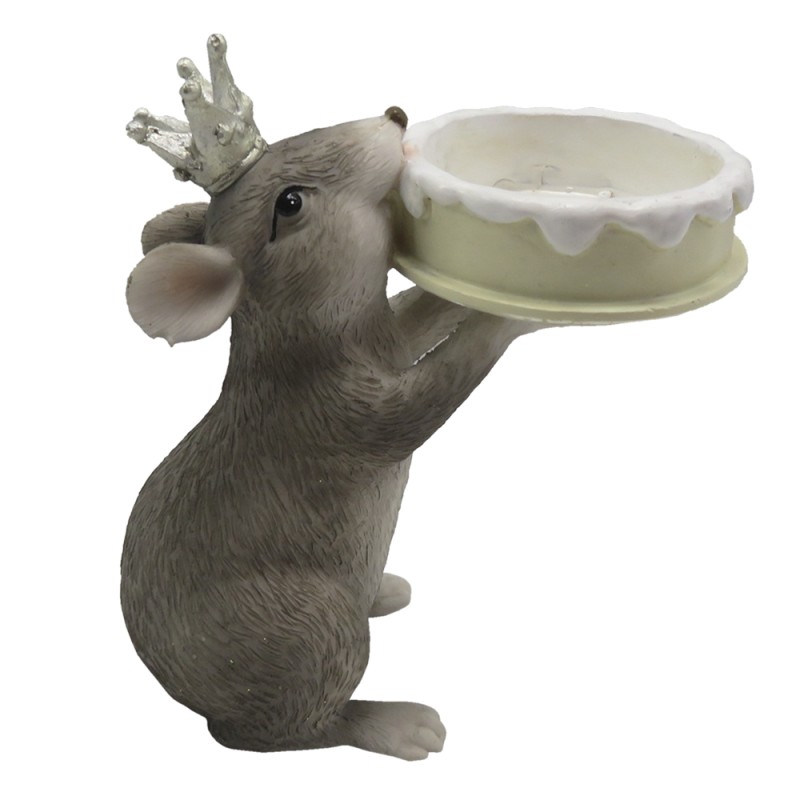 Clayre & Eef Teelichthalter Maus 12 cm Grau Kunststoff