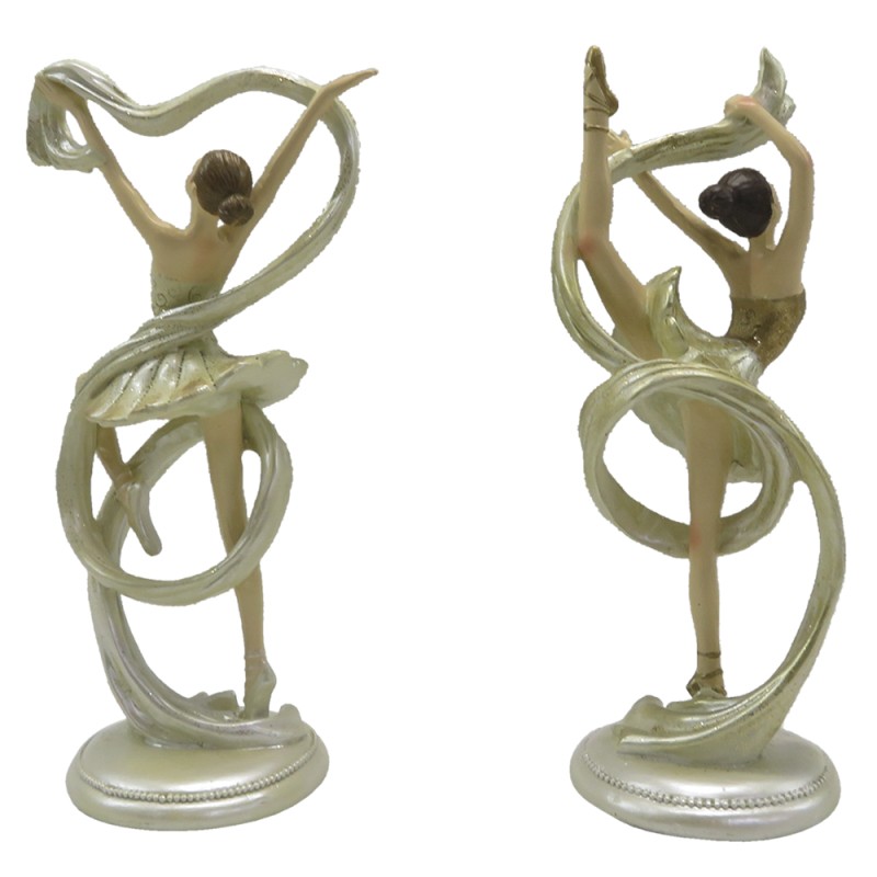 Clayre & Eef Statuette Set di 2 Ballerina  18 cm Beige Color oro Poliresina