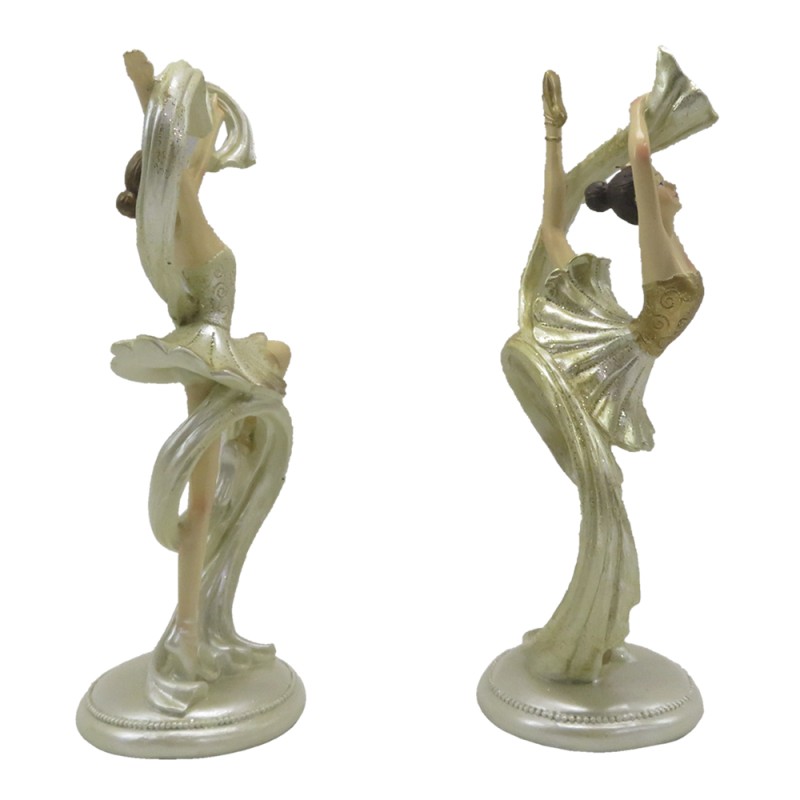 Clayre & Eef Figurine Set de 2 Ballerine 18 cm Beige Couleur or Polyrésine