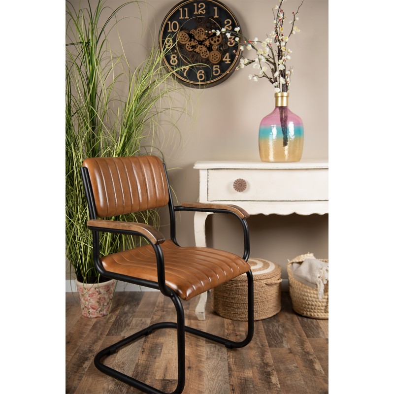 Clayre & Eef Chaise de salle à manger avec accoudoir 62x60x86 cm Marron Cuir