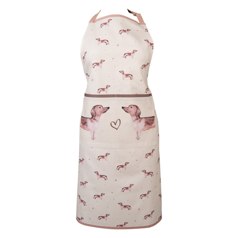 Clayre & Eef Kitchen Apron 70x85 cm Beige Cotton Dachshund