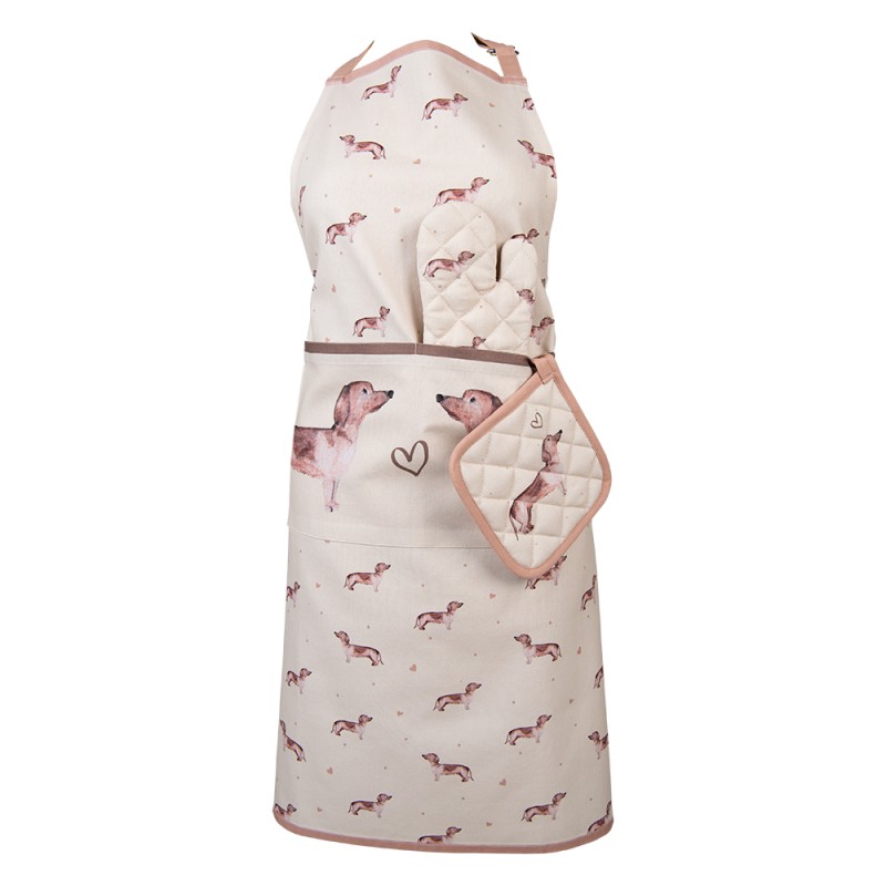 Clayre & Eef Kitchen Apron 70x85 cm Beige Cotton Dachshund