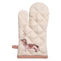 Clayre & Eef Ofenhandschuh 18x30 cm Beige Baumwolle Dackel