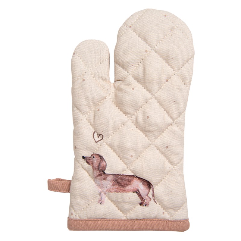 Clayre & Eef Oven Mitt 18x30 cm Beige Cotton Dachshund