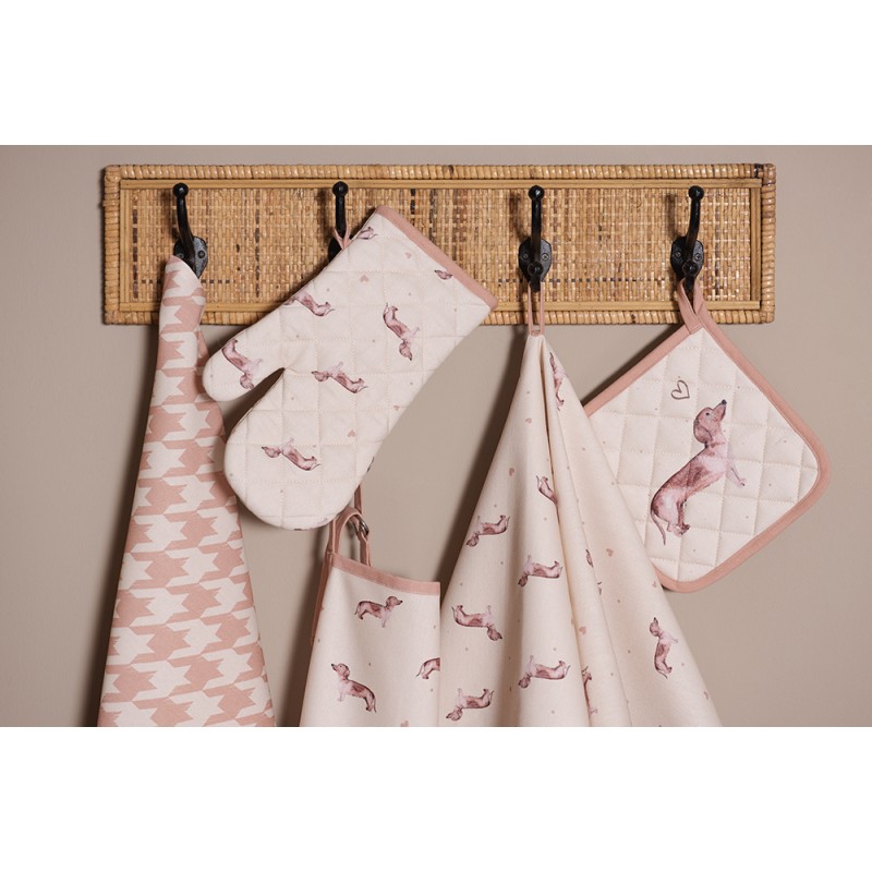 Clayre & Eef Oven Mitt 18x30 cm Beige Cotton Dachshund