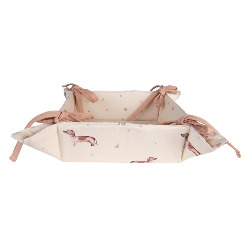 Clayre & Eef Bread Basket 35x35x8 cm Beige Cotton Square Dachshund