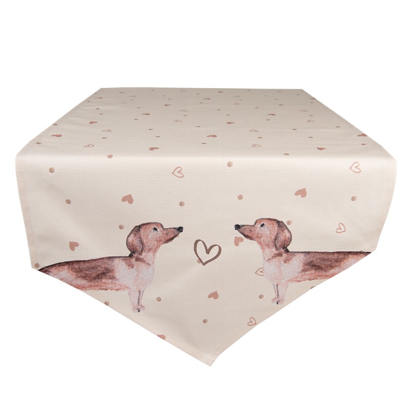 Clayre & Eef Table Runner 50x160 cm Beige Cotton Dachshund