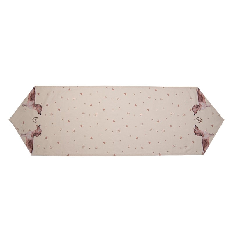 Clayre & Eef Table Runner 50x160 cm Beige Cotton Dachshund