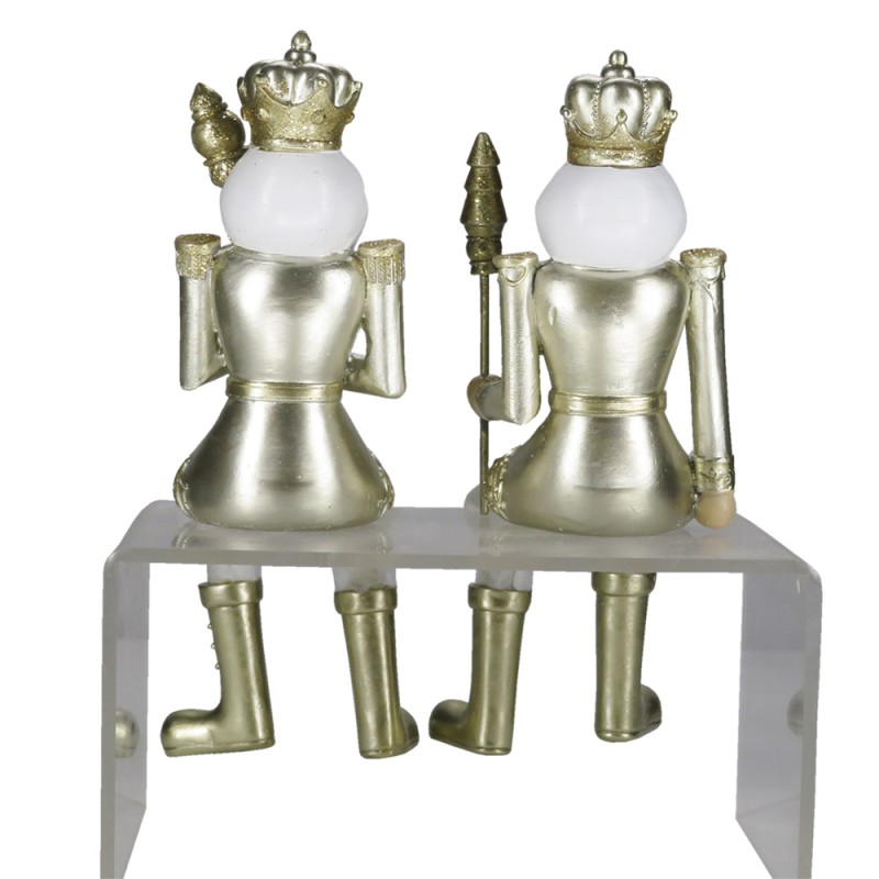Clayre & Eef Statuette Set di 2 Schiaccianoci 12 cm Color oro Bianco Poliresina