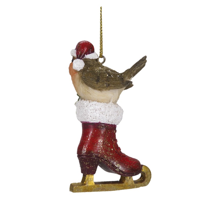 Clayre & Eef Weihnachtsanhänger Vogel 8 cm Rot Braun Kunststoff