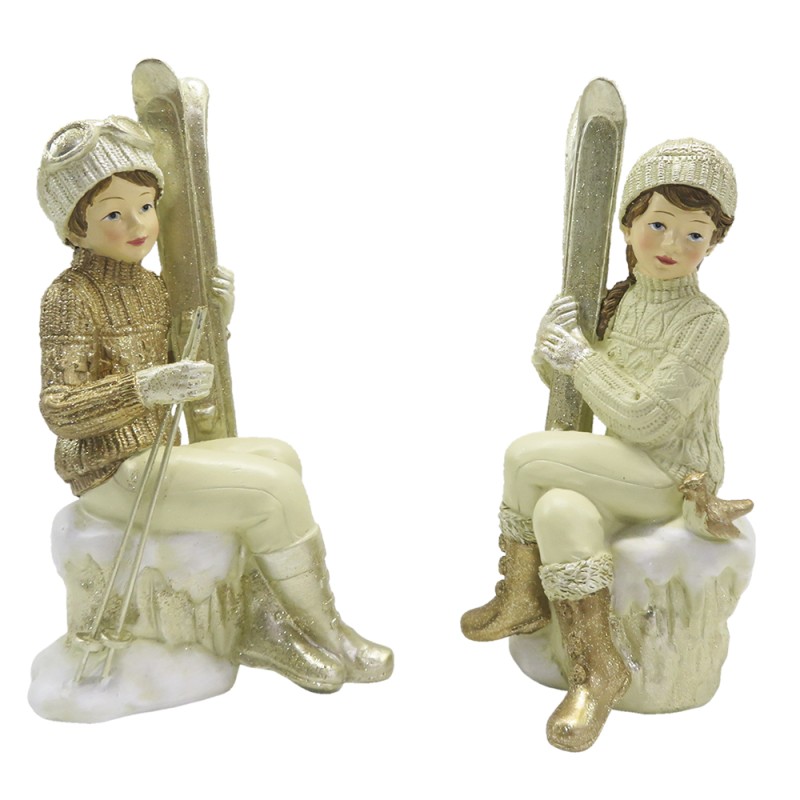 Clayre & Eef Figurine Set of 2 Children 18 cm Beige Gold colored Polyresin