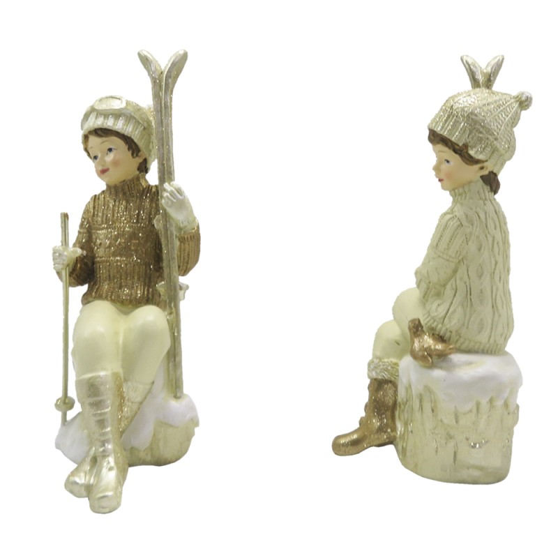 Clayre & Eef Figurine Set of 2 Children 18 cm Beige Gold colored Polyresin