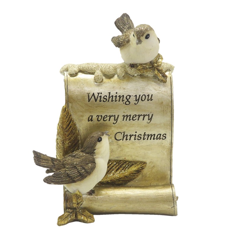 Clayre & Eef Beeld Vogel 15 cm Goudkleurig Bruin Polyresin Merry Christmas
