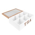 Clayre & Eef Tea Box with 6 Compartments 23x17x8 cm White Brown MDF Glass Tea