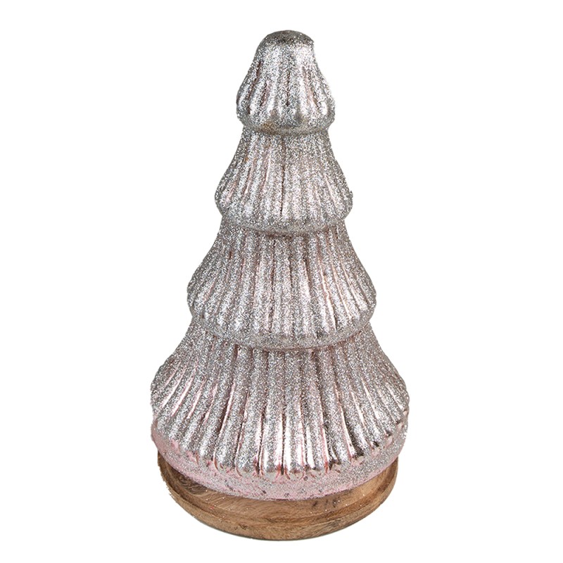 Clayre & Eef Christmas Decoration Christmas Tree 24 cm Pink Wood Glass