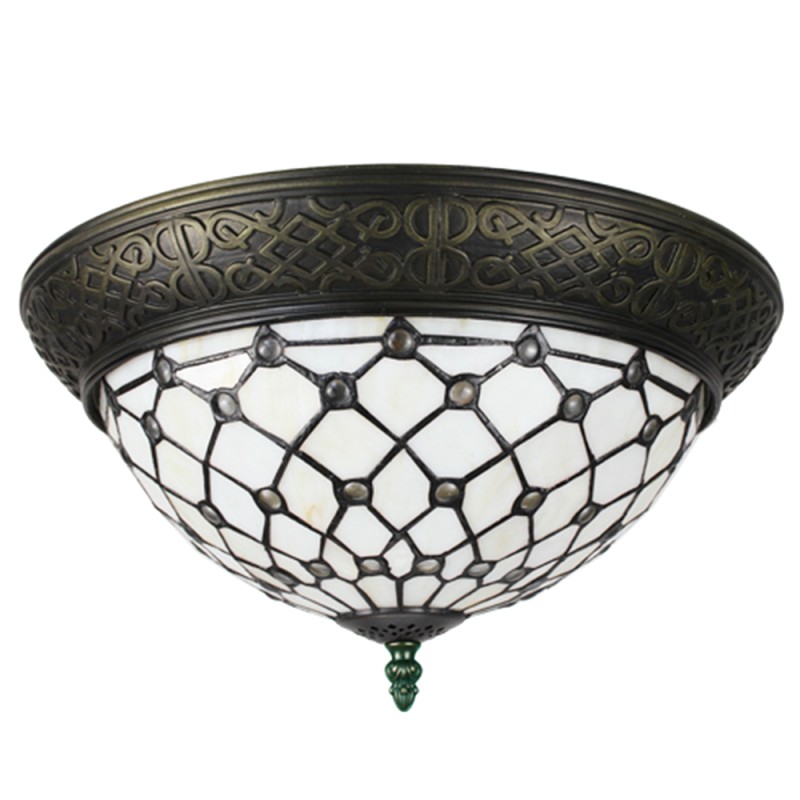 LumiLamp Ceiling Lamp Tiffany Ø 38 cm White Brown Plastic Glass Round