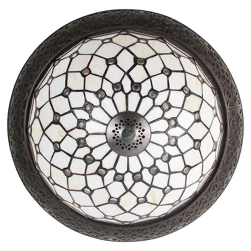 LumiLamp Lampada da soffitto Tiffany Ø 38 cm Bianco Marrone  Plastica Vetro Rotondo