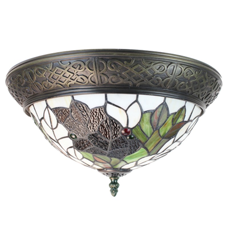 LumiLamp Ceiling Lamp Tiffany Ø 38 cm Beige Green Plastic Glass Round