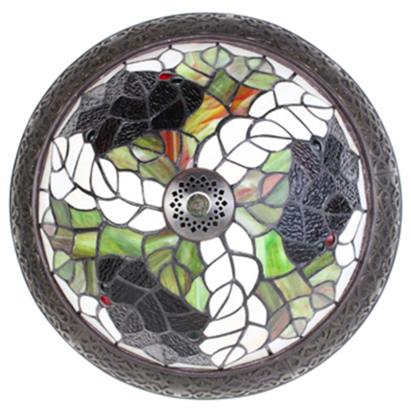 LumiLamp Ceiling Lamp Tiffany Ø 38 cm Beige Green Plastic Glass Round