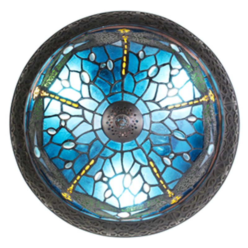 LumiLamp Plafondlamp Tiffany  Ø 38 cm Blauw Bruin Kunststof Glas Rond