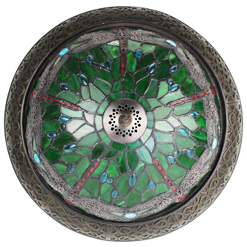 LumiLamp Ceiling Lamp Tiffany Ø 38 cm Green Brown Plastic Glass Round