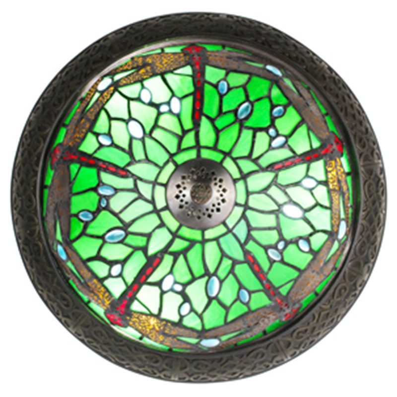 LumiLamp Ceiling Lamp Tiffany Ø 38 cm Green Brown Plastic Glass Round