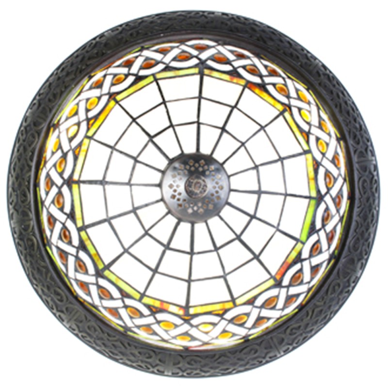 LumiLamp Lampada da soffitto Tiffany Ø 38 cm Marrone Beige Plastica Vetro Rotondo
