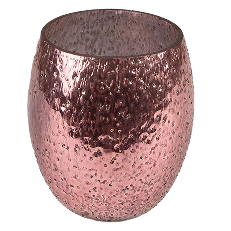 Clayre & Eef Tealight Holder Ø 8x9 cm Pink Glass