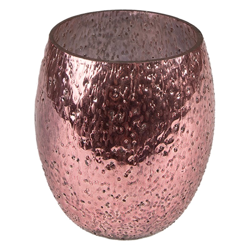 Clayre & Eef Theelichthouder  Ø 10x10 cm Roze Glas