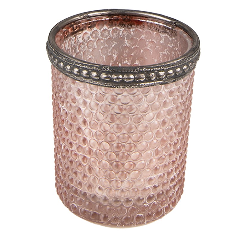 Clayre & Eef Tealight Holder Ø 6x6 cm Pink Glass Metal