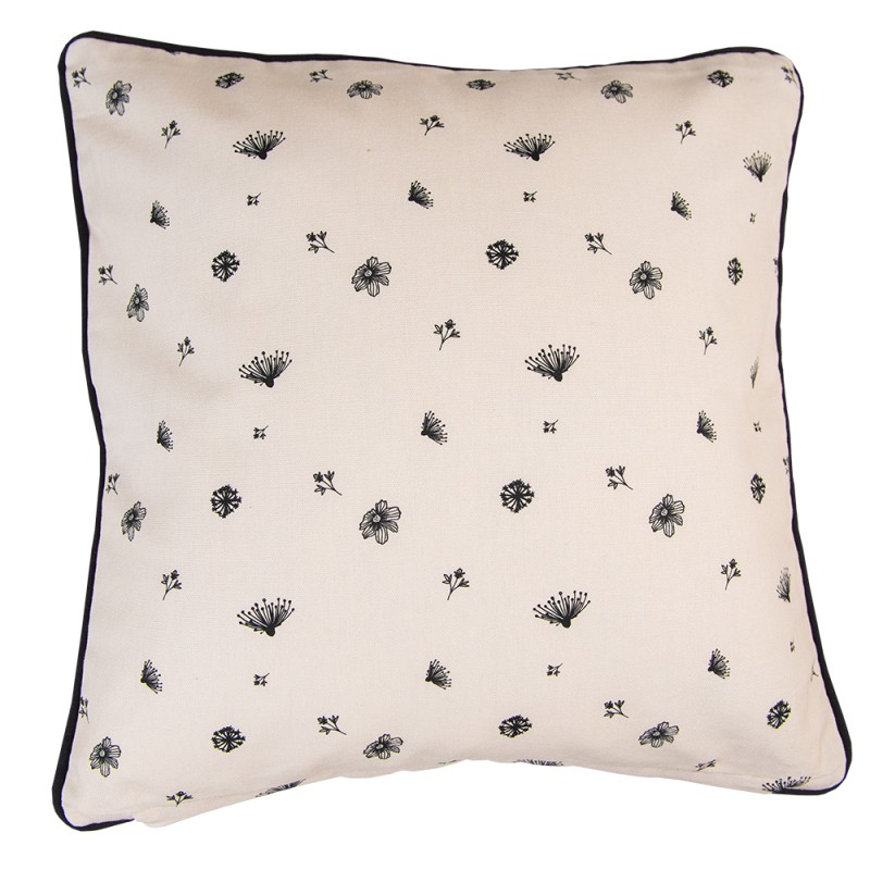 Clayre & Eef Federa per cuscino 40x40 cm Beige Nero Cotone Fiori