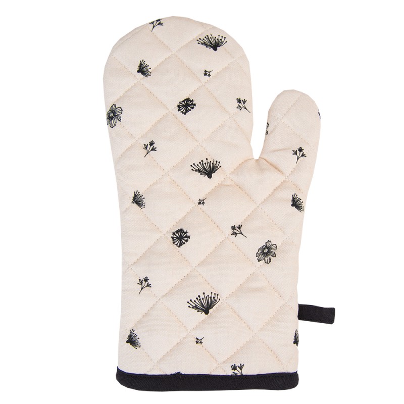 Clayre & Eef Oven Mitt 18x30 cm Beige Black Cotton Flowers