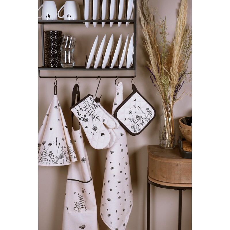 Clayre & Eef Oven Mitt 18x30 cm Beige Black Cotton Flowers