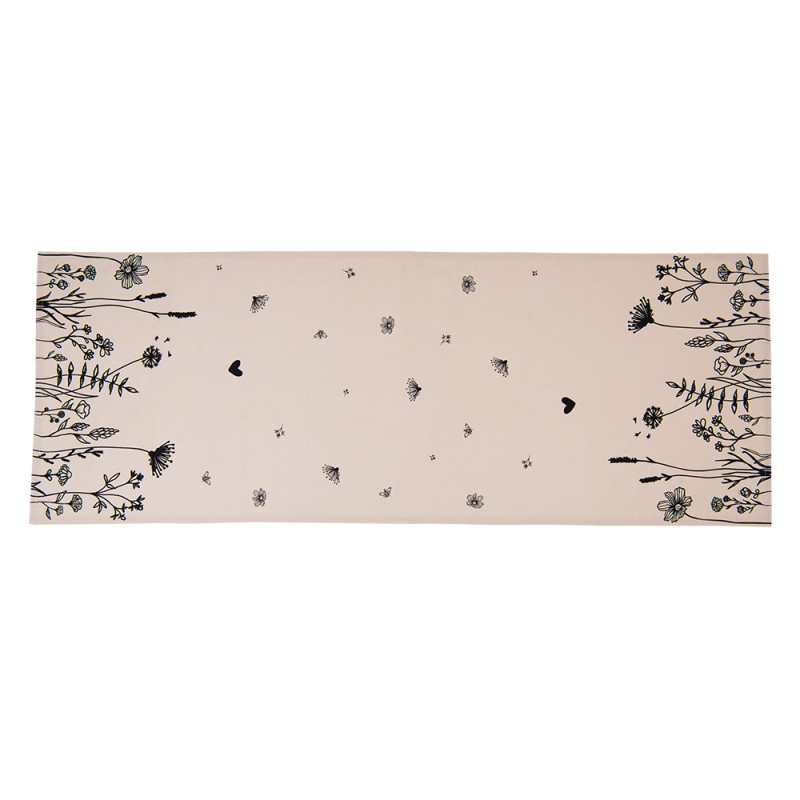 Clayre & Eef Chemin de table 50x140 cm Beige Noir Coton Fleurs