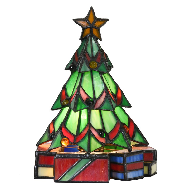 LumiLamp Tiffany Tischlampe Weihnachtsbaum 17x17x23 cm  Grün Glas
