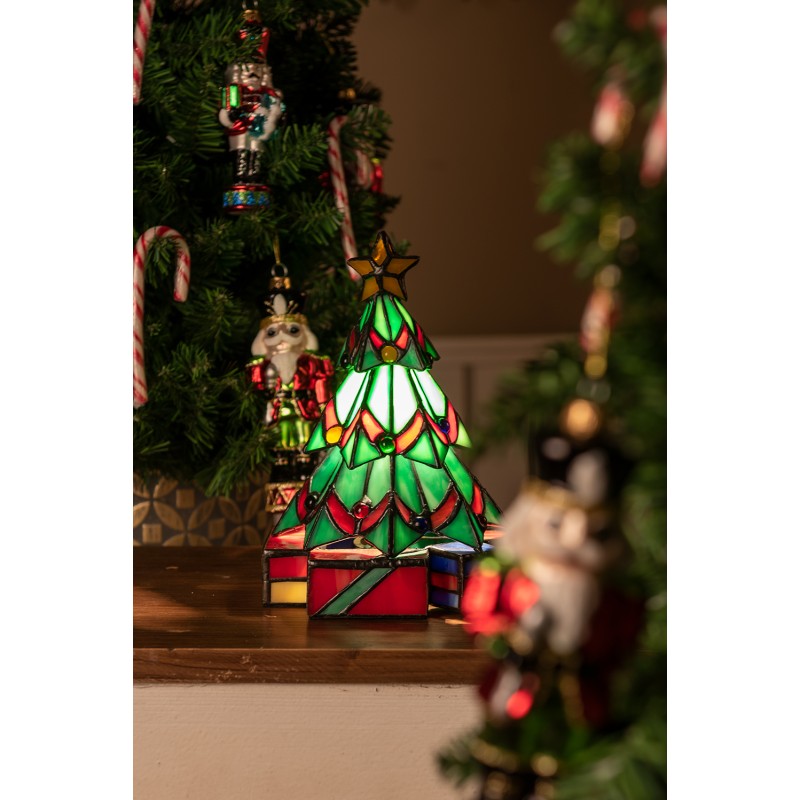 LumiLamp Lampe de table Tiffany Sapin de Noël 17x17x23 cm  Vert Verre