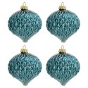 Clayre & Eef Christmas Bauble Set of 4 Ø 8 cm Blue Glass Round