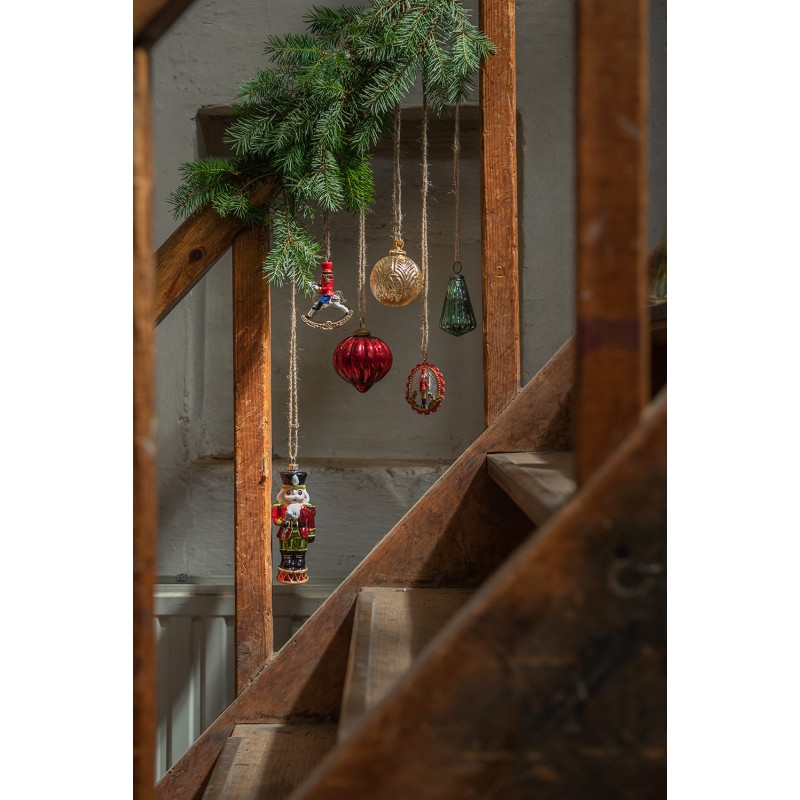 Clayre & Eef Weihnachtsanhänger Nussknacker 17 cm Rot Grün Glas