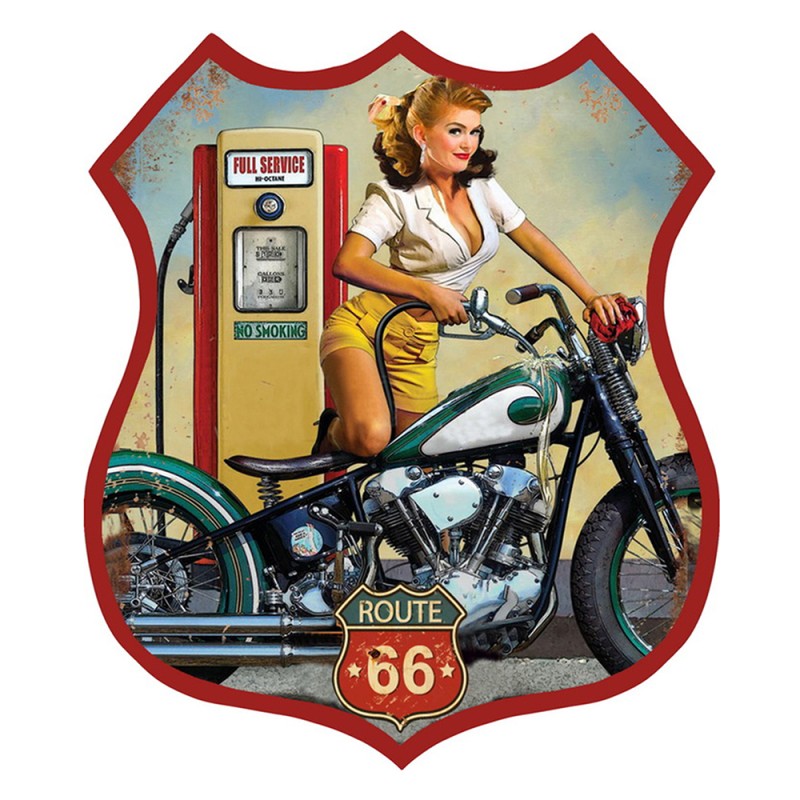 Clayre & Eef Text Sign 30x35 cm Red Iron Route 66