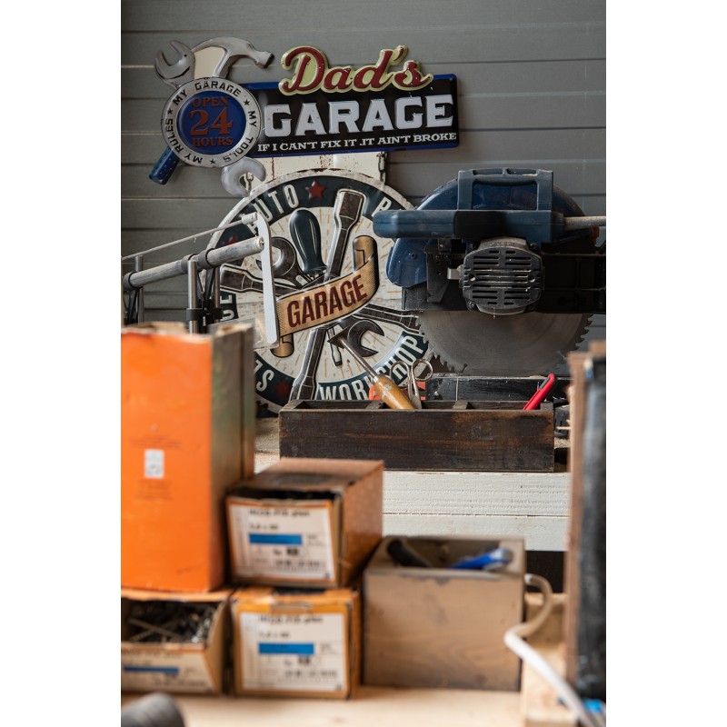 Clayre & Eef Textschild 48x60 cm Blau Eisen Garage