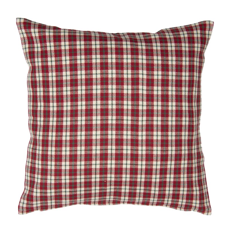 Clayre & Eef Housse de coussin 40x40 cm Beige Rouge Coton Carré Cerf