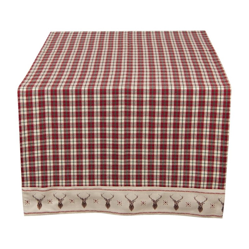 Clayre & Eef Chemin de table 50x140 cm Rouge Beige Coton Rectangle Losange et cerf