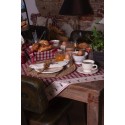 Clayre & Eef Tovaglia da tavolo 50x140 cm Rosso Beige  Cotone Rettangolo Rombo e cervo
