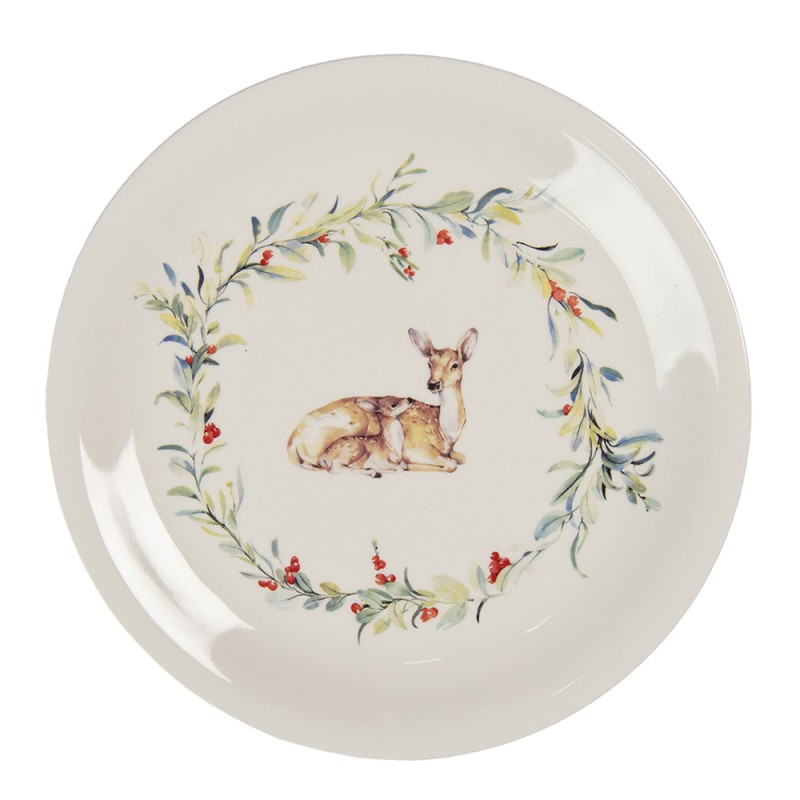 Clayre & Eef Dinner Plate Ø 28 cm White Green Ceramic Round Deer